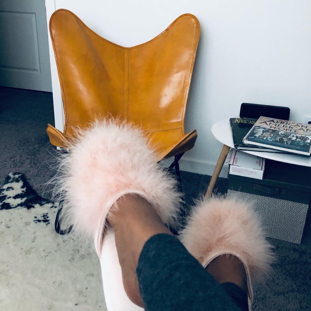 INC Wedge Faux Marabou Slippers S M L